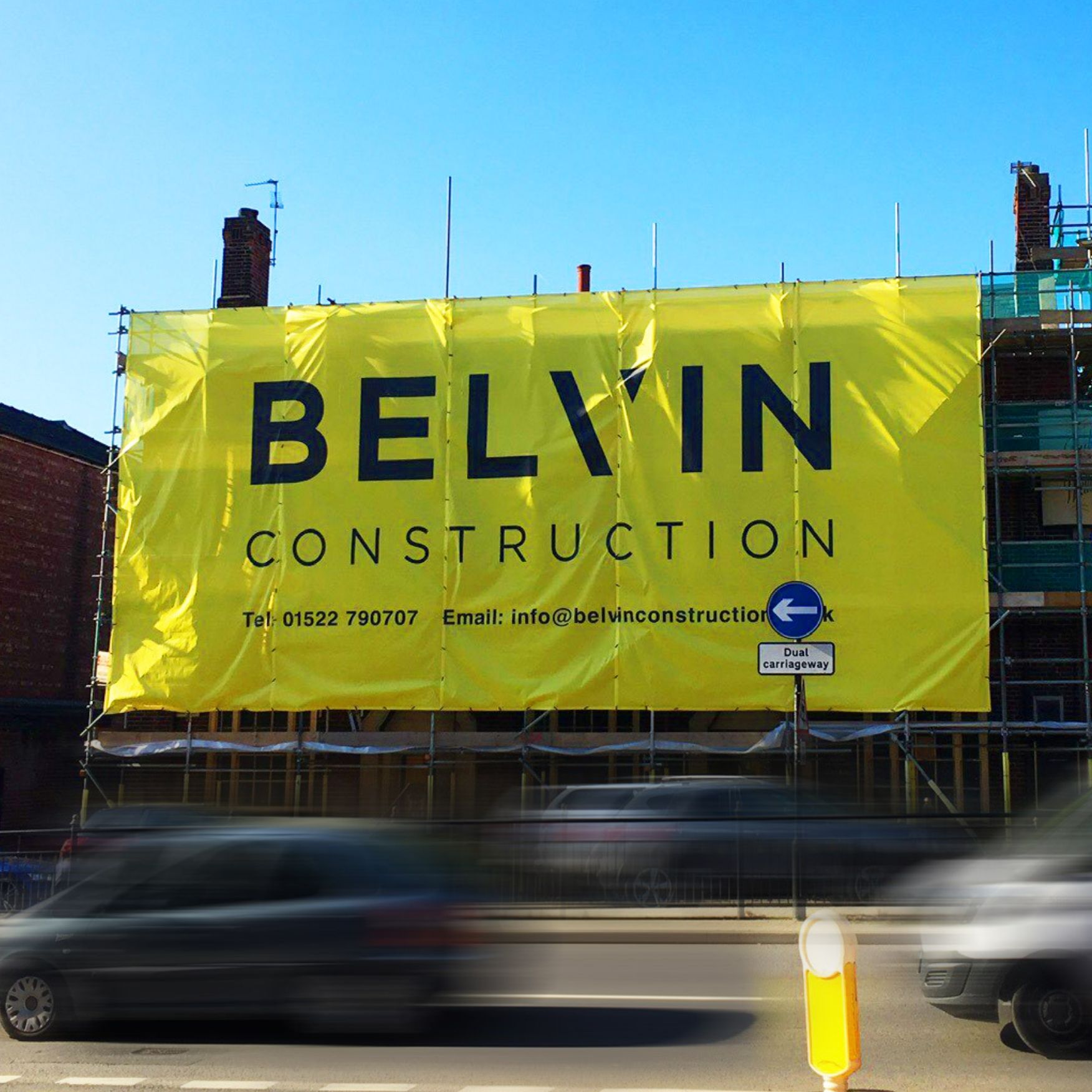 Belvin Construction branding on the front of the Optima Graphic Design Consultants office in Lincoln