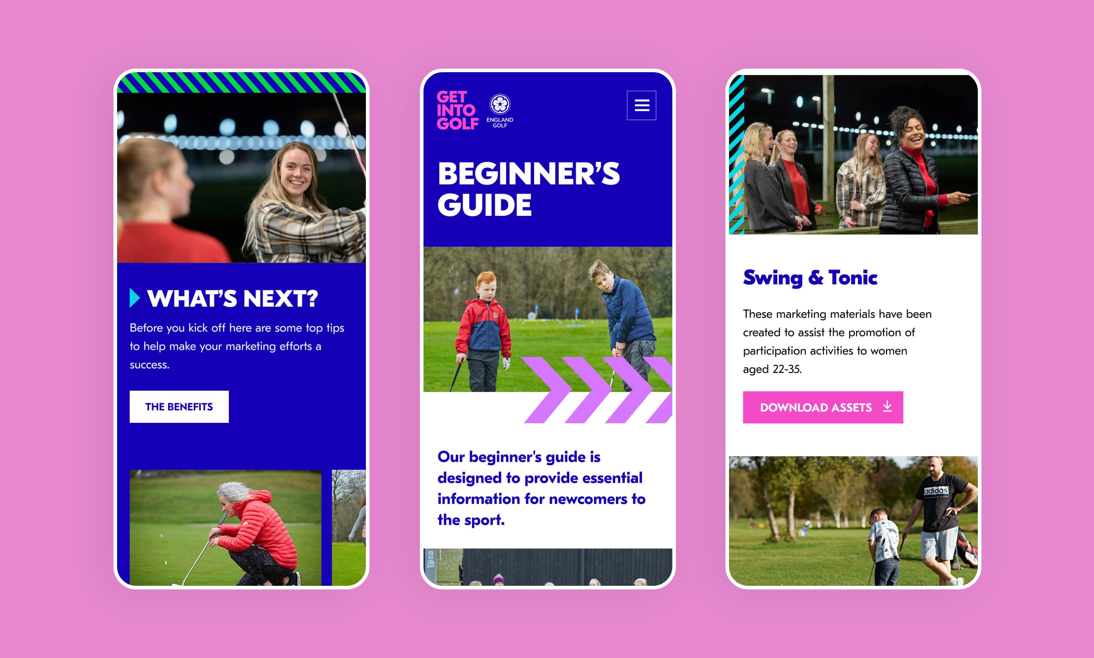 The Get into Golf website being shown on 3 mobile devices